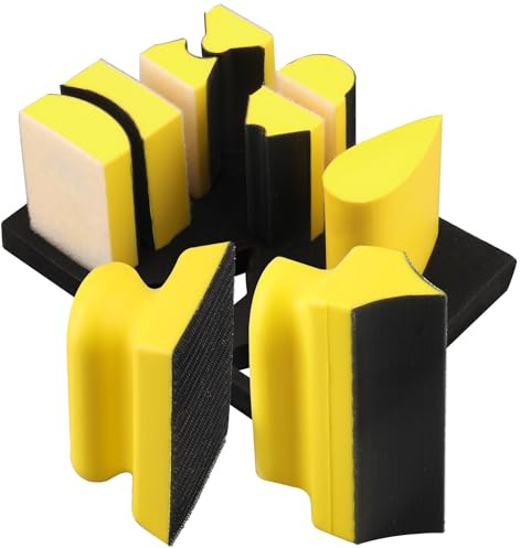 STEBRUAM Hand Sanding Block Set Contoured Profile with Hook and Loop Sanding Pad Hook Backing Plate Convex & Concave Shape for Woodworking Furniture Restoration, Auto Paint and Craft (9-Piece)