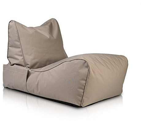 Ecopuf - Pouf Poltrona a Sacco Chaise Longue Waterproof da Esterno Tortora - Puffo per Sedersi con Tasca Portaoggetti e Maniglia - Puff in Tessuto Antistrappo - Imbottitura in Polistirolo