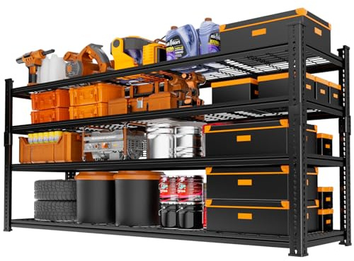Storage Shelves Heavy Duty, 60 L x 24 W x 60 H Garage Wire Shelving Unit Loads 2640LBS, 4-Tier Adjustable Metal Industrial Utility Shelf Rack for Kitchen, Laundry Room, Pantry, Warehouse, Basement