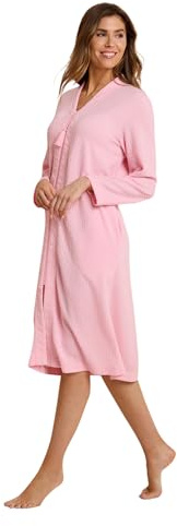 Chums Ladies Waffle Zip Through Dressing Gown, Soft Jersey Bathrobe with Tassel Zip Pull & Piping Detail Pink M