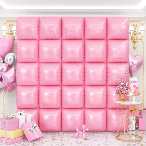 OTLGEUA Pink Square Foil Balloons Wall Backdrop 25Pcs Double Sided Light Pink Balloon Tunnel Arch Kit For Birthday New Year Baby Shower Party Decorations