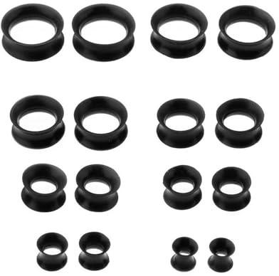 16pcs Silicone Flesh Tunnels Ear Black Edges Stretcher Soft and Flexible Ear Tunnel Gauge Plugs Body Earring Lobe Piercing Jewellery Stretching Kit 6/8/10/12/14/16/18/20mm for Men Women