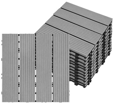 Aufun 22 piastrelle per terrazze, in plastica WPC, 30 x 30 cm, effetto legno con sistema a clic, per giardino, balcone, terrazza (2 m², tipo A grigio)