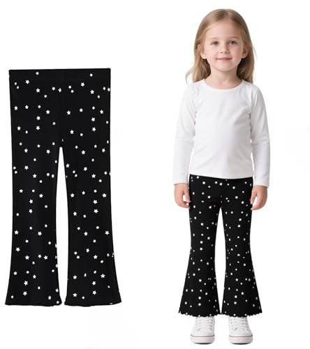 Domueay Leggings Acampanados para Niña Algodón Pantalones Niñas Suaves y Transpirable Mallas Elásticas Deportivas para Ballet Correr Legging con Estampado EstrellasInfantil Ropa 3-4 Años, Negro