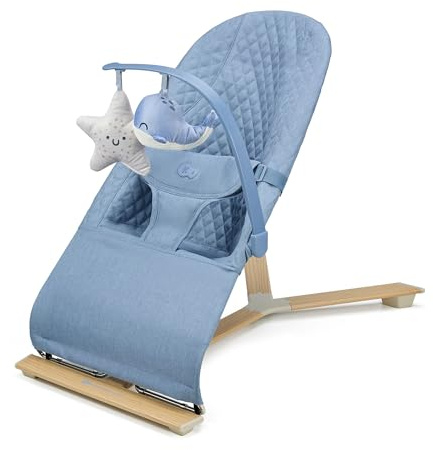 Kinderkraft MIMI NORDIC BREEZE Babygunga, lekhängare med 2 leksaker, justerbart ryggstöd, mjukt material, minimalistisk skandinavisk design, vikbar, blå