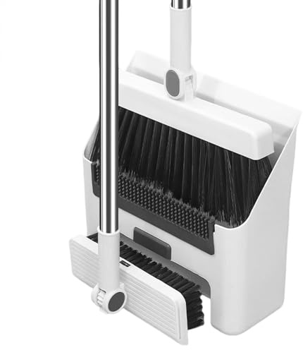 VALINK Juego de recogedor de escoba, recogedor 3 en 1, escoba y cepillo para el suelo, resistente al viento, vertical de mango largo, kit de limpieza para el hogar, cocina, habitación, 1,24 m