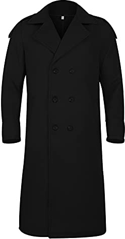 Trench lungo oversize da uomo, cappotto invernale caldo con maniche lunghe stile militare giacca a lunghezza intera, doppiopetto, lungo, con tasche, soprabito tradizionale in loden, antivento, Nero