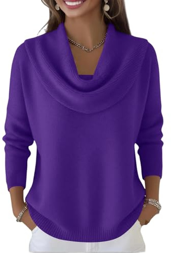 Pull tricoté à col bénitier pour femme - Pull drapé à manches longues - Coupe décontractée - Pull en tricot côtelé en peluche douce - Élégant - Pull décontracté et ample - Hauts en tricot
