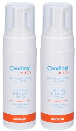 Candinet Act 2% Schiuma Detergente Attiva per Igiene Intima Quotidiana, Azione Acidificante e Riequilibrante dell’Ecosistema Intimo, 2 Flaconi da 150 ml Cad