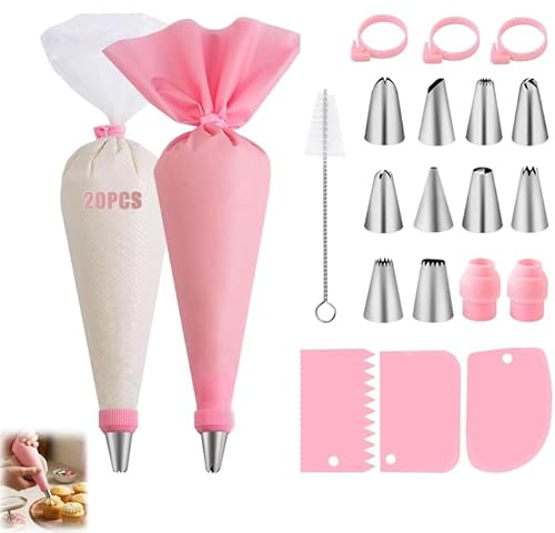 Manga Pastelera con Boquillas Repostería Set de 40 Piezas para Decorar Tartas y Cupcakes Boquillas de Acero Inoxidable con Mangas de Silicona Reutilizables y Accesorios de Cocina Profesiona