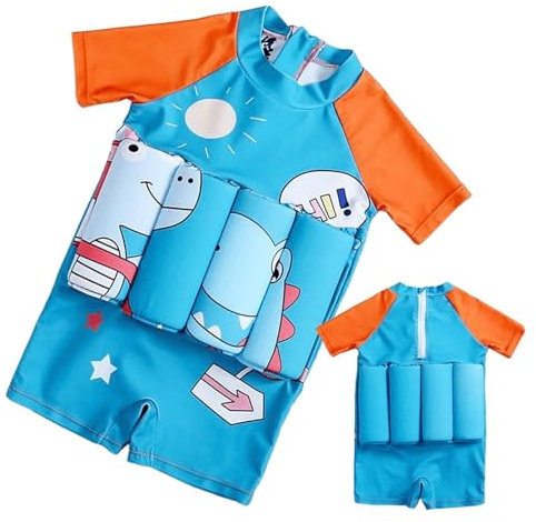 Monozoz Traje flotante para niños, chaqueta flotante a prueba de salpicaduras de dinosaurio, traje de baño de manga corta para niños y niñas, para interiores, playa, piscina, deportes, vacaciones