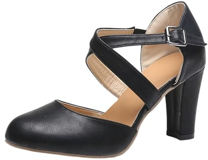 Spetssko höga klackar remmar fritidsskor ren färg slip-on fyrkantig klack klänning för dagligt bruk