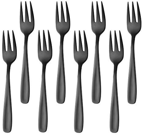 BISDARUN Forchettine da dolce Nere colorate Forchette da dessert 8 pezzi acciaio inox Piccole forchettine aperitivo mini forchette da tavola per frutta insalata cocktail torte Lunghezza 13,6cm