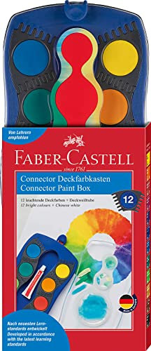 FABER-CASTELL 125001 - Farbkasten CONNECTOR mit 12 Farben, inklusive Deckweiß, Pinselfach und Namensfeld, blau, 1 Stück