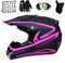 MRDEAR Motorradhelm Damen, Motocross Helm Kinder Crosshelm mit Brille Handschuhe Maske Motorrad Netz Fullface MTB Helm Mopedhelm Set für ATV Downhill Enduro Sicherheit Schutz, Schwarz und Pink,S