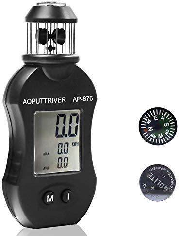 AOPUTTRIVER Windmesser Handheld AP-876 Windmessgerät Windgeschwindigkeitsmesser Messung der Luftgeschwindigkeit Luftvolumen für HLK, Bootssegeln, Schießen Kommt mit Stativgewinde + Batterie + Kompass