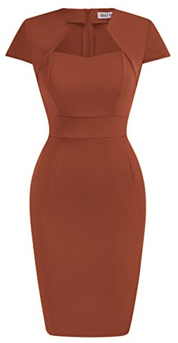 GRACE KARIN Women's 50s Vintage Pencil Dress Cap Sleeve Wiggle Dress CL7597, Caramel, Small