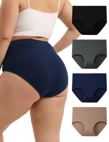 INNERSY Plus Size Knickers Womens Underwear High Waisted Maxi Briefs 4 Pack | Soft Cotton Ladies Panties XL-5XL, Full Coverage Big Pants UK 16-32 for Fuller Figures, Tag-free, Everyday Wear or Postpartum