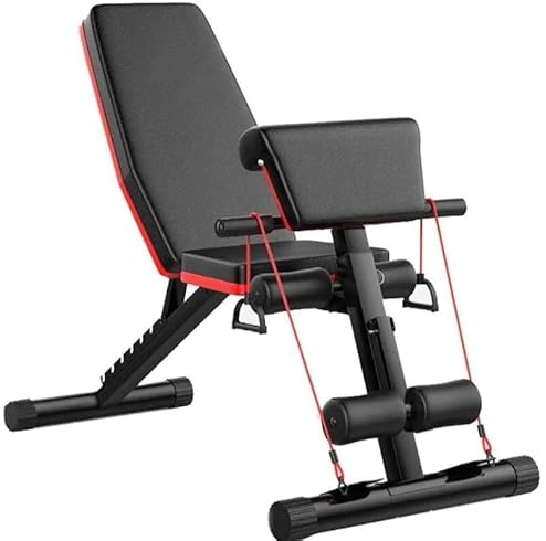 Fitness Tech - Banco de Abdominales Multifunción - Regulable - Entrenamiento de Alta Resistencia - Ejercicio Completo - Banca y Press de Barra