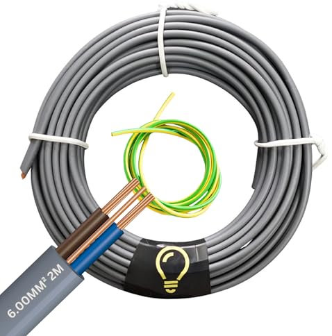 SH|P Electrical® Câble électrique double et terre 6 mm avec gaine de terre – Lot de 2 m – Câble électrique isolé en PVC de qualité supérieure, idéal pour le câblage domestique et les circuits