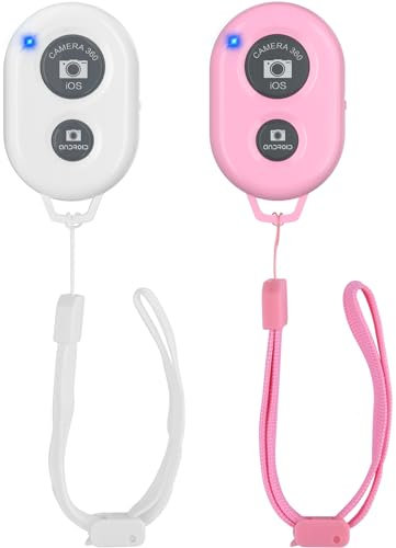 Wireless Bluetooth Camera Remote Control para Trípodes y Teléfonos Inteligentes, Control para Móvil con Bluetooth, Fácil Disparador Remoto para iOS y Android Smartphone, Blanco, Rosa(2 Piezas)