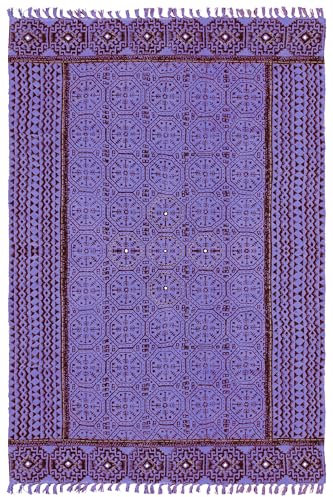 CASAVANI Collection Quadratischer Teppich, 12,7 x 12,7 cm, blau, Pattarn-Baumwolle, Dhurrie, waschbar, Überwurf, umrandeter Kelim-Teppich, für drinnen und draußen, Teppich, Flachgewebe, Teppiche für
