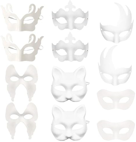 Smilbaley 12 stycken vit mask, DIY festmasker, handmålade masker, målade masker, för karneval, rollspel, Halloween-fester