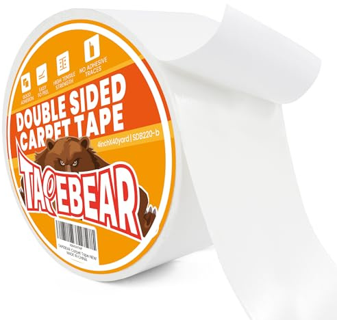 TAPEBEAR Nastro Biadesivo Per Tappeti 100mm x 36m, Rimovibile e Senza Residui, Per Moquette, Pavimento In Legno, Antiscivolo, Bianco