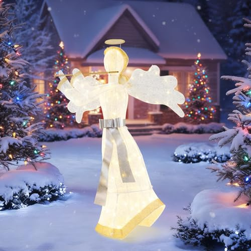 SOARS Decorazione di Natale, Angelo di Natale, 112 x 37 x 150 cm, 100 luci Bianco Caldo, Materiale Resistente alle impregnazioni, Pali da Pavimento, Decorazione Natalizia per Esterni e Interni