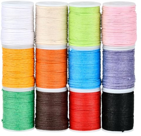TIMESETL Hilo Encerado Pulseras 12 Colores 10 Metros de Hilo Encerado para Pulseras 1mm Hilo Encerado Macrame Hilo Encerado para Hacer Pulseras, Cordón de Algodón Encerado para Joyas, Manualidades