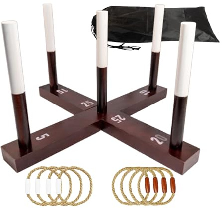 EMLRME Outdoor Yard Games, Ring Toss Games for Adults and Family, Wood Ring Toss Game for Backyard, Camping,Party