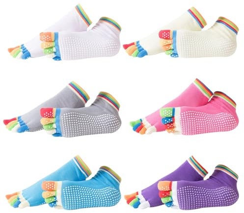 BORISCA 6 Paar Zehensocken, Socken mit Zehen Damen Rutschfeste Socken Atmungsaktiv Knöchelsocken Damen Zehensocken Yoga Bunte für Laufen, Yoga, Sport