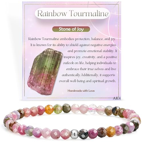 Farfume Tormalina Arcobaleno Pietra Della Gioia Bracciali di Perline per Donne, Piccolo 4mm Bracciale di Cristallo in Argento Sterling 925 Pietra Naturale, Gioielli Chakra Regalo Delicato