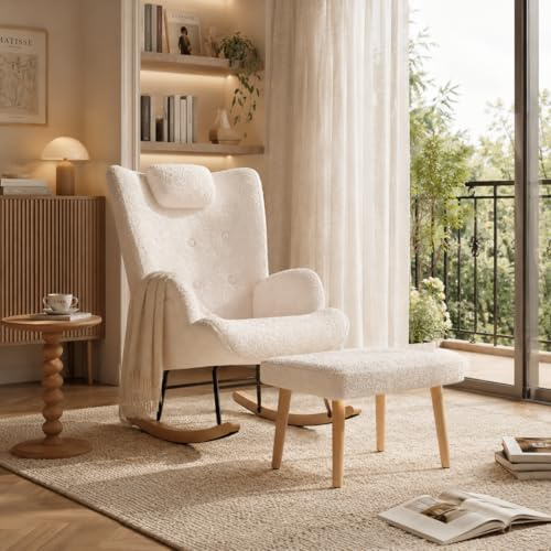 KRYZOR Fauteuil de salon, fauteuil de salon avec repose-pieds et pieds métalliques, matériau cachemire, chaise de lecture et de loisirs, 68 x 47 x 99,5 cm (blanc2)