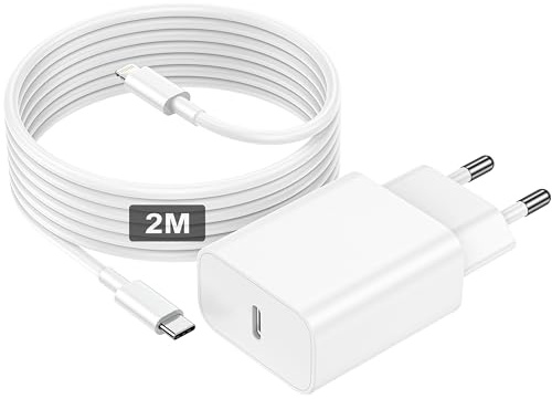 30W Cargador iPhone Carga Rapida para IPhone 14 Pro Max/14 Plus/14 Pro/14/13 Plus/12/11/SE/X/XS/XR/8/7/iPad, Cargador USB C con Cable iPhone 2M, Tipo C Adaptador Cargador Rapido Apple Enchufe (blanco)