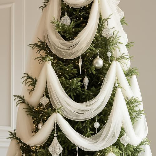 Mindsoft 100 ft White Christmas Tree Garland White Decorative Veil Christmas Garland with Wire Xmas Hanging Decorations for Xmas Tree Party Holiday Decor
