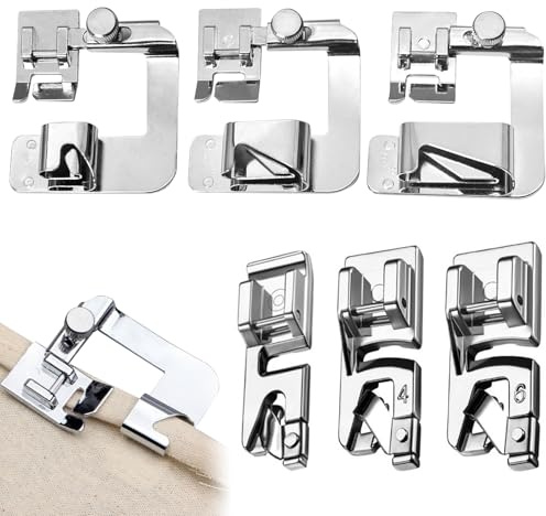 Rolled Hem Foot Sewing Machine Foot 6 Sewing Machine Feet, Wide Rolled Hem Foot Set, Narrow Foot Home Sewing Machine Accessory for Brother, Singer, Janome Low Shank Sewing Machines