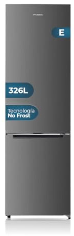 Hyundai Frigorífico Combi Inox, 2 Puertas HCB20160NEI01, Capacidad 326 Litros, No Frost, Multi Air Flow, Bajo Nivel Sonoro, Puerta Reversible, Clasificación Energética E
