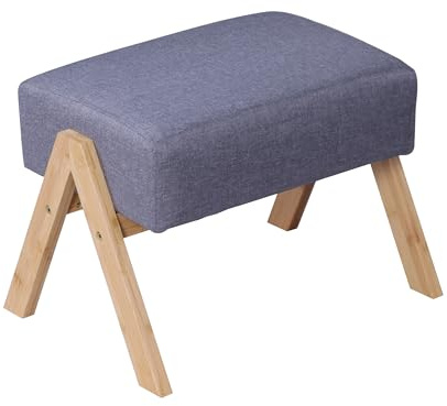 Relaxdays Fußhocker, gepolsterte Fußablage, Bambusbeine, HBT: 30x40x28 cm, Flur, Wohnzimmer, Beistellhocker, grau/Natur