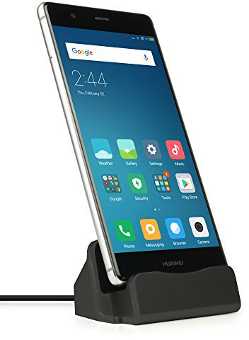 MyGadget Cargador Móvil [USB C] - Docking Station - Base de Conexión - Estación de Carga para Galaxy S24 S23 S22 Note 20 10 Huawei P50 P40 Pro - Negro