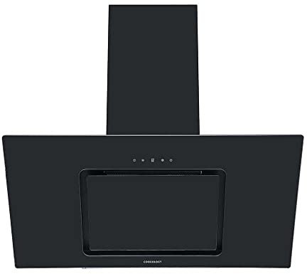 Cookology VER905BK A++ Energy Rated Angled Glass Cooker Hood Chimney Extractor Fan 90cm, Touch Control Panel, 3 Speed Settings, LED Lighting and Auto Timer Off Function - in Black