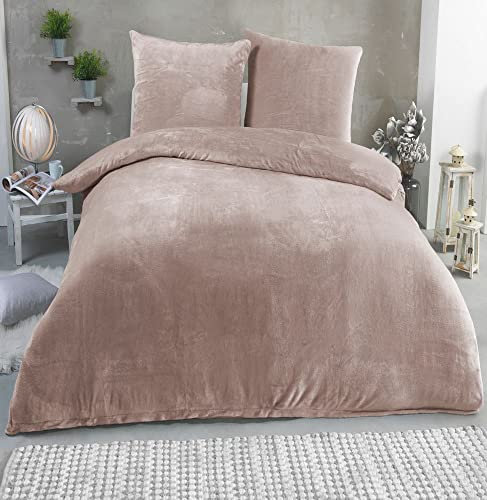 MALIKA Winter Plüsch Bettwäsche Nicky-Teddy Cashmere Coral Fleece 135x200 155x220 200, Größe:200 x 200 cm, Designe:Taupe