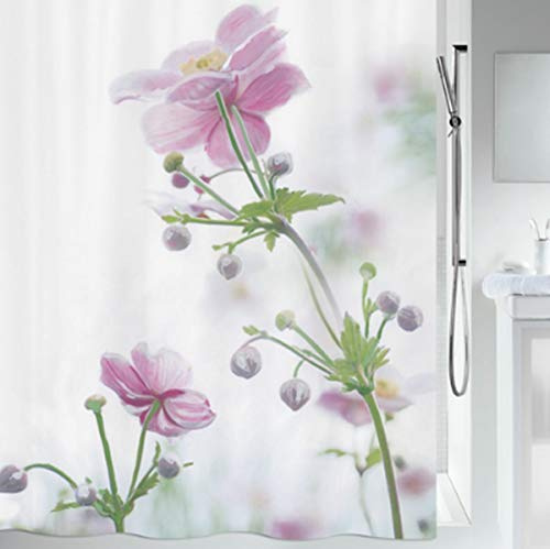 Spirella Anti-Schimmel Duschvorhang - Anti-Bakteriell, waschbar, wasserdicht, Polyester, „Anemone Blumen“ 180x200cm