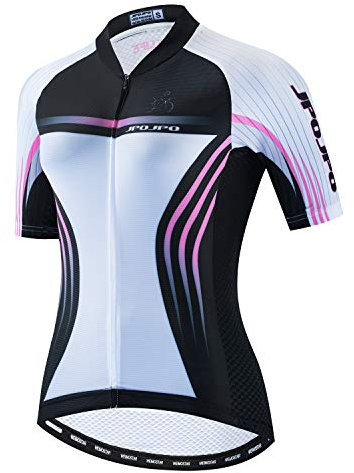 JPOJPO Cykeltröja kvinnor cykel kläder Pro Team sommar kortärmad MTB Bike Shirt topp, Vit/rosa, M=Chest36.2