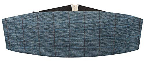 King & Priory Egeisk blå rutig tweed kummerbund, BLÅ, en storlek