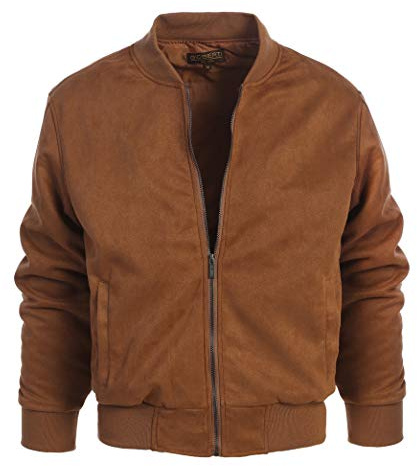 Gioberti Men's Faux Suede Bomber Jacket with Warm Light Inner Padding, Camel, S