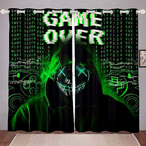 Homewish Gamer Fenster Vorhänge,Alien Videospiele Spieler Gaming Gamepad Design Vorhänge FÜR Teens Erwachsene Frauen,Dekorative Panels FÜR Wohnzimmer Schlafzimmer KÜChe,GrÜN 46X54