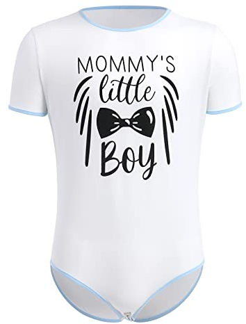 FYMNSI Men Short Sleeve Rompers One Piece Bodysuit Jumpsuit Snap Down Crotch Shirt Undershirt Pajamas Casual Pjs Sleepwear Leotard Tops Mommy's Boy Overall Nightwear White 2XL