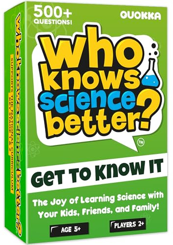 QUOKKA Board Games for Kids 8-12 – Family Games for Kids and Adults – Science Trivia Cards for Family Game Night – Who Knows Science Better – 500+ Questions – Fun Card Game for Families and Teens