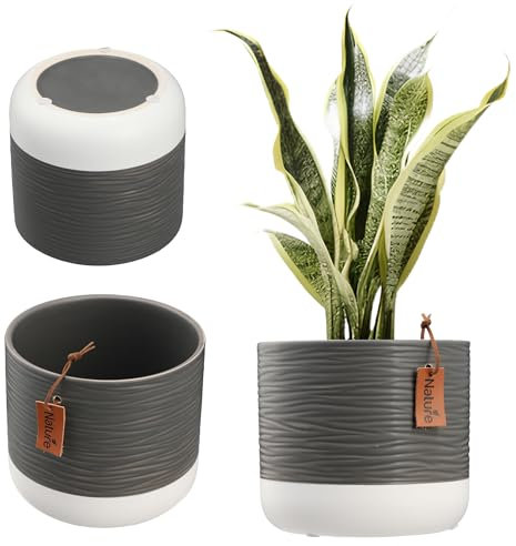 KADAX Pot à fleurs/plantes en céramique, 2 variantes de couleurs, cache-pot avec gaufrages décoratifs, bac à fleurs en céramique, pot pour plantes d'intérieur (16 cm, gris)